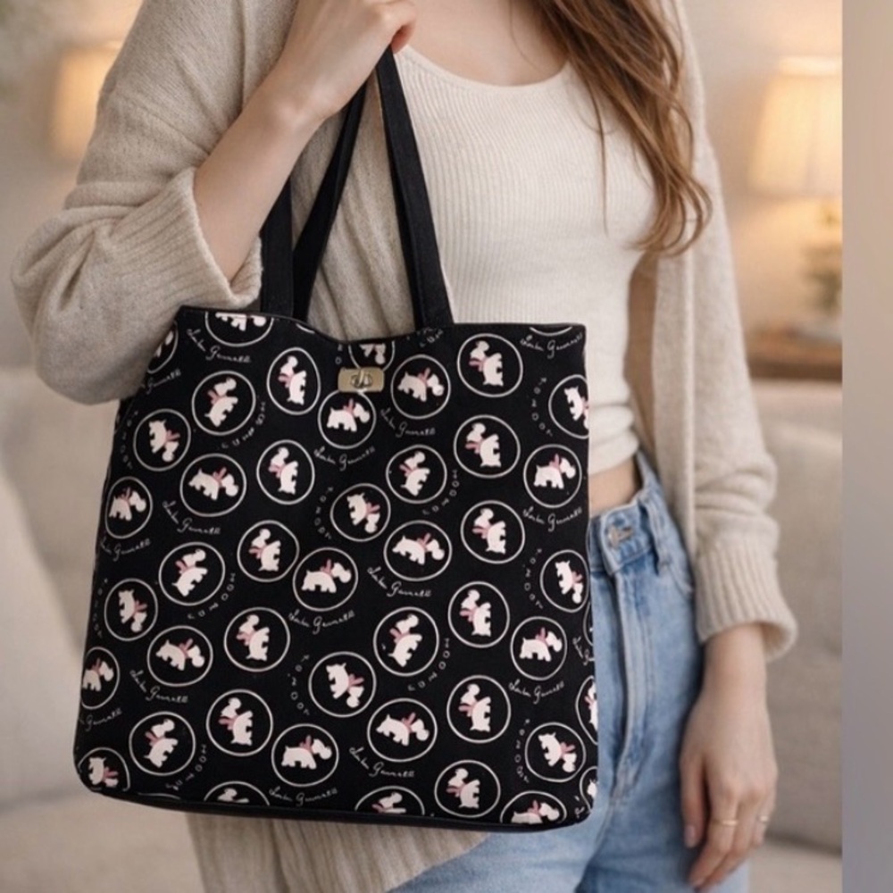 Lulu Guinness Black and White Tote with Pink Accents